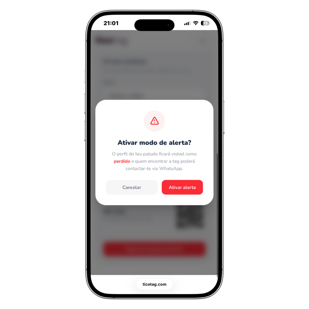 Alerta de animal desaparecido na app Ticotag